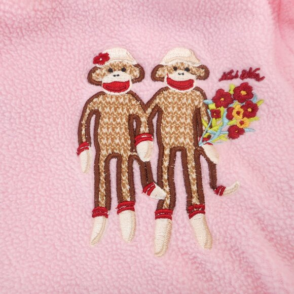 Nick and Nora Toddler Girls Size 3T Pink Sock Monkey Hooded Fleece Robe Belted - Picture 9 of 11